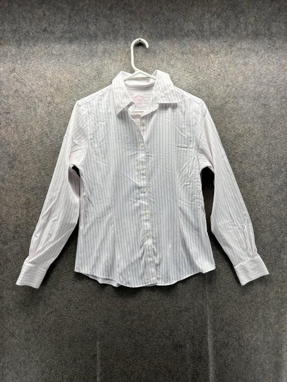 Brooks Brothers Shirt Women 8 White Striped Long Sleeve Button Non Iron Fitted